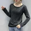 Hilo brillante estilo coreano casual manga larga o-cuello blusa mujeres suelta jersey otoño camisas blusas mujer de moda 11564 210508