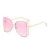 Designer Métal Cadre Femmes Carré Lunettes De Soleil De Mode Surdimensionné Femme Miroir Lunettes Dames Clair Rose Nuances