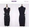 Elegant Double-Breasted Women Dress Office Ladies Sexy Sleeveless Notched Suit Jacket Blazer Bodycon Outwear With Belt 210506