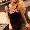 Vrouwen sexy spaghetti riem goth zwarte jurk esthetische elegante skinny midi lolita party club backless hoge taille 210517