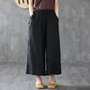 Johnature jesień luźny rozrywka plus rozmiar elastyczna talia szerokie spodnie nogi bawełniane lniane wygodne kobiety spodnie długości kostki 210521