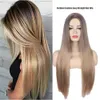 Long Straight Hair Wig Ladies Fashion Dyeing Black Gradient High Temperature Silk