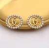 18k Gold Plated Vintage Brand Design Double Letter Stud örhängen Geometriska ellips Luxury Berömda kvinnor Inlay Pearl Earring Wedding Party Gift Jewerlry Accessories