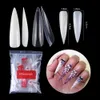 2021 new 500pcs XXL Extra Long Stiletto False Nails Half Clear Natural Color Full Cover Artificial Nail Tips
