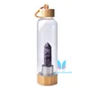 Crystal Bottle Portable Natural Reiki Kwarcowy Kwarcowy Gemstone Point Puchar Multi-Barbe Healing 500ml Turystyka Camping Akcesoria Hydration