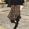 Vintageull Pläterad Plaid Kjol Kvinnor Hög midja Plus Storlek Lång Höst Vinter Harajuku Kvinna Party Streetwear 210607