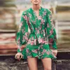 green floral long sleeve dress