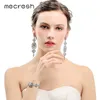 Mecresh Gold Color Crystal Bridal Jewelry Sets Floral Pattern Long Earrings Bracelet Set 2018 Fashion jewelry SL031+EH182 H1022