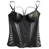 Gothique femmes dentelle transparente vinyle cuir corset Bustier grande taille noir Spaghetti sangle mince taille Cincher Bodyshaper 3XL