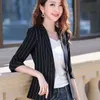 Spring Summer Women's Jacket Black White Striped Fashion Jackets Suit Three Quarter Sleeve Single Button Female Coat 211122