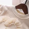 Children amor coração pérola moletom forma doce miúdos lace luva longa mais grossos veludo tops cute bebê meninas casuais vestuário s1715