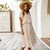 Damen Bohemian Leopard Print Shirt Kleid Frauen Casual Midi Urlaub Sommer Kleid Weibliche A-line Lose Frauen Strand Kleid Vestidos