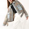 [EAM] Tweed Denim Plaid Short Cotton-Padded Coat Långärmad Fit Fit Kvinnor Parkas Mode Höst Vinter 1Z82205 211018