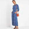 Vintage Floral Print Maxi DrWomen Boho Drei Viertel Ärmel Lange DrTurn Unten Kragen Casual Hemd Kleider Robe X0621