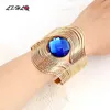 LZHLQ Unieke Design Draad Multilayer Armband 2020 Modemerk Sieraden Dames Metalen Geplated Maxi Opening Ronde Stone Wide Bangle Q0719