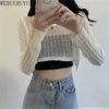 WERUERUYU Women Summer T Shirts Super Short Sexy Long Sleeve See Through Tops Solid Korean Style Clothes 210608