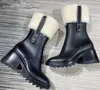 Moda Wełna Kobiety Buty Square Toe Damskie Buty Chunky Obcasy Kostki Boot Rozrywka Czarna Skórzana Platforma Buty Kobieta