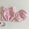 Baby Boys Clothing Sets Summer Plaid Polka Pure Cotton and Linen Infant Girls Suit Outfit 210429