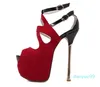Super wysokie obcasy buty ślubne Gladiator Sandal Super Heel Heel Hollow Out Red Black Ackle Bootie