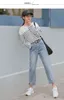 Kvinnor Hög midja Lös brett ben Jean Koreansk stil Retro Vintage Fickor All-Match Enkel Daily Fashion Jeans 211129