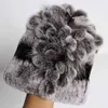 Winter Women's 100%Natural Rex Rabbit Fur Cap Lady Warm Caps Good Elastic Real Hats 211119