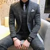 Jacka + byxor / 2019 Ny Mens Mode Boutique Plaid Casual Business Suit / High-End Brand Mäns Formell kostym Groom Wedding Suit X0909