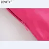 Zevity女性のファッションVネックソリッドカラーサイドプリーツスリングドレス女性シックなインナースタイルジッパースプリットvestidos DS8503 210603