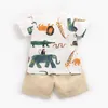 Verão Bebé Boy Roupas Crianças Meninos Animais Printed Conjuntos De Vestuário T-shirt + Shorts Children 210429
