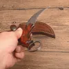 Nuevo cuchillo Karambit VG10, hoja de acero de Damasco, mango de palisandro de espiga completa, cuchillas fijas, cuchillos de garra con funda de cuero