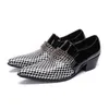 Män Skor 6,5cm Högklostpointed Toe Designer's Genuine Leather Dress Shoes Oxfords Zapatos de Hombre Sepatu Pria