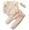 Completi per bambina Completi per bambina Set di 4 colori Ruffler manica lunga Pagliaccetto Top Bambini Abbigliamento casual Ragazza Pantaloni di cotone Fascia Kid Casual 390 J2