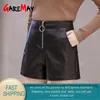 Herfst Winter Dames Lederen Shorts Zwart Hoge Taille Koreaanse stijl Plus Size PU-vrouw voor 210428