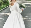 Elegant 2021 White Simple A Line Wedding Dresses Plus Size Bridal Gowns Sweetheart Neck Puffy Sleeves Satin Vestidos De Novia