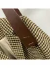 Harleyfashiion casual temperament ljus mogen vind plaid kostym jacka kvinnor notched singel breasted med sashes fshion blazer 211019