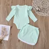 Set di abbigliamento per bambini Ragazze Abiti in tinta unita Neonato Pagliaccetto con maniche volanti Top + Gonne a righe 2 pezzi / set Primavera Autunno Boutique di moda Vestiti per bambini