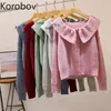 Korobov Preppy Style Herbst Damen Strickjacken Korean Sweet Turn-Down Kragen Strickjacke Vintage Langarm Chic Süße Pullover 210430