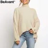 Beavant Turtleneck Pure Dzianiny Sweter Kobiety Sweter Button Lady Sweter Jumper Pull Femme Długi Rękaw Solidny sweter 210709