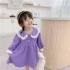 Printemps enfants robes pour filles dentelle patchwork style coréen mignon à manches longues col rabattu fête princesse 211231