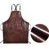 Brown PU Apron Crossback Strap Barista Bartender Pastry Chef Cafe Bistro BBQ Grill Uniform Florist Barber Carpenter WorkWear B97 210625