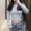 KPYTOMOA Women 2021 Fashion Cropped Knitted Fitted Sweater Vintage Lapel Collar Long Sleeve Female Pullovers Chic Tops X0721