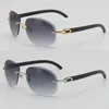 New Original Metal Rimless Black Buffalo Horn Sunglasses 8200764 Unisex Diamond Cut Lens Eyeglasses male and Female Sun Glasses Carved Shield Mirror Oval Optical