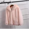 Kobiety Jesień Zima Faux Fur Coat Z Kaptur Kobiet Moda Casual Luźna Sztuczna Futra Kurtka Fałszywy Królik Futro Znosić 211018