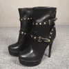 Fatti a mano 2022 eleganti fatti a mano da donna stiletto tacco alto stivaletti rivetti borchie piattaforma sexy partito prom stivaletti moda sera scarpe nere D738