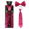 Aldult Sequin Smidenders Bow Tie Necktie 세트 여성 남성 중괄호 Bowtie 패션 벨트 스트랩 클립으로 탄성 서스펜