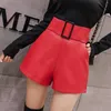 Koreanische PU Kunstleder Shorts Frauen Frühling Herbst Hohe Taille Breite Bein Damen Plus Größe Sexy Schwarz Gürtel Femme 7774 210714