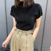 하프 터틀넥 여성 블라우스 한국어 인과 단단한 소매 탑스 여름 기본 우아한 Blusas Shirt Femme 6G758 210603