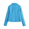 Casual Women V Neck Breasted Coat Spring-Höst Mode Ladies High Street Kvinna Textured Beskuren Blazer 210515