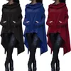 Damen Hoodies Sweatshirts Frauen Herbst Einfarbig Asymmetrischer Saum Langes Kapuzenpullover Lässige Taschen Baggy Poncho Mantel Pullover Outw