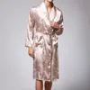 Plus Size Mens Bathrobe Silk Kimono Sleepwear Long Sleeve Robes Dressing Gown Print Satin Pajamas Men Night Peignoir Homme 720 405