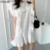 Sommar vit mini klänning koreanska mode ruffles klänningar för kvinnor o-nacke lös flygning ärm robe söt vestidos mujer 210519
